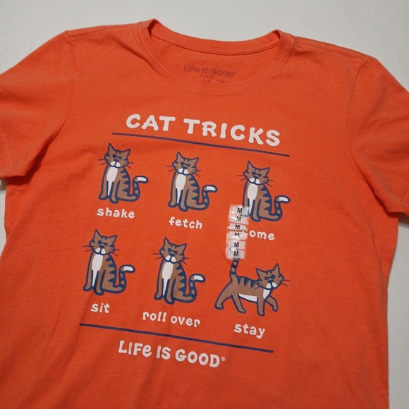Life Is Good Tops - NWT! Life is Good Women's Size Medium Tabby Cat Tricks Crusher Tee Mango Orange